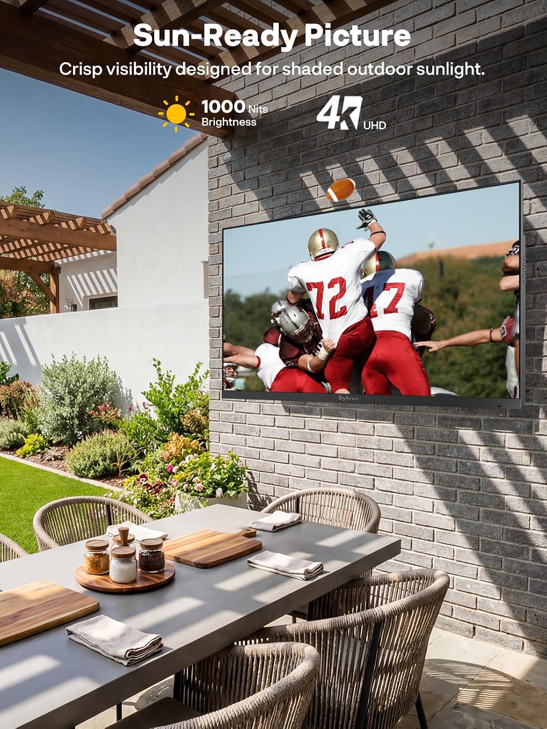 SYLVOX 75'' Outdoor TV, Ultra-Narrow Bezel, Upgraded IP56 Waterproof Smart Google TV for Outside, 2×12W Speakers with Dolby Atmos, 1000 Nits Brightness for Patio, Deck or Partial Sun (Frameless, 2026)