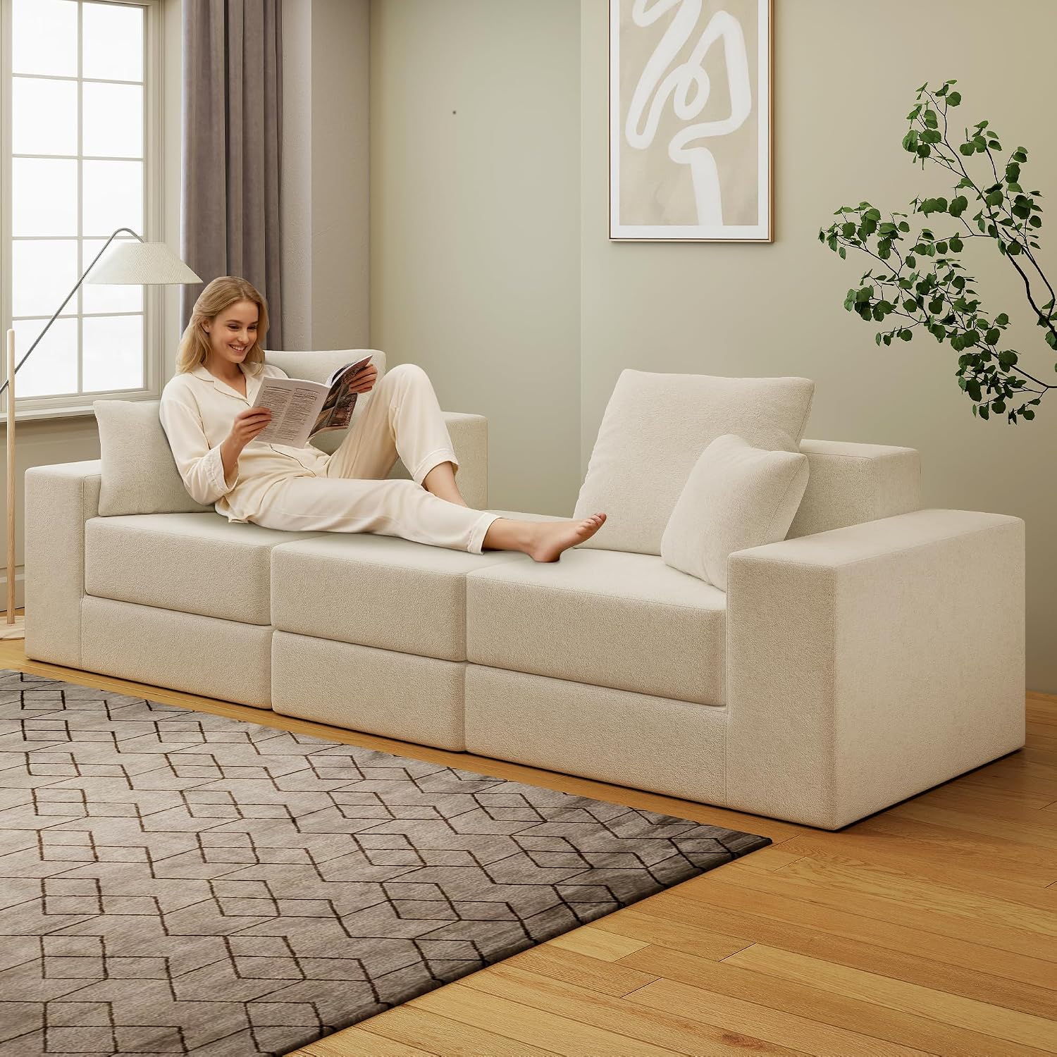 Cloud Modular Sectional Sofa, Comfy Boneless Couch for Living Room, Modern L-Shaped Couch with Reversible Chaise, Customizable Sleeper Sofa with Non Slip, No Assembly & Deep Seat, Beige