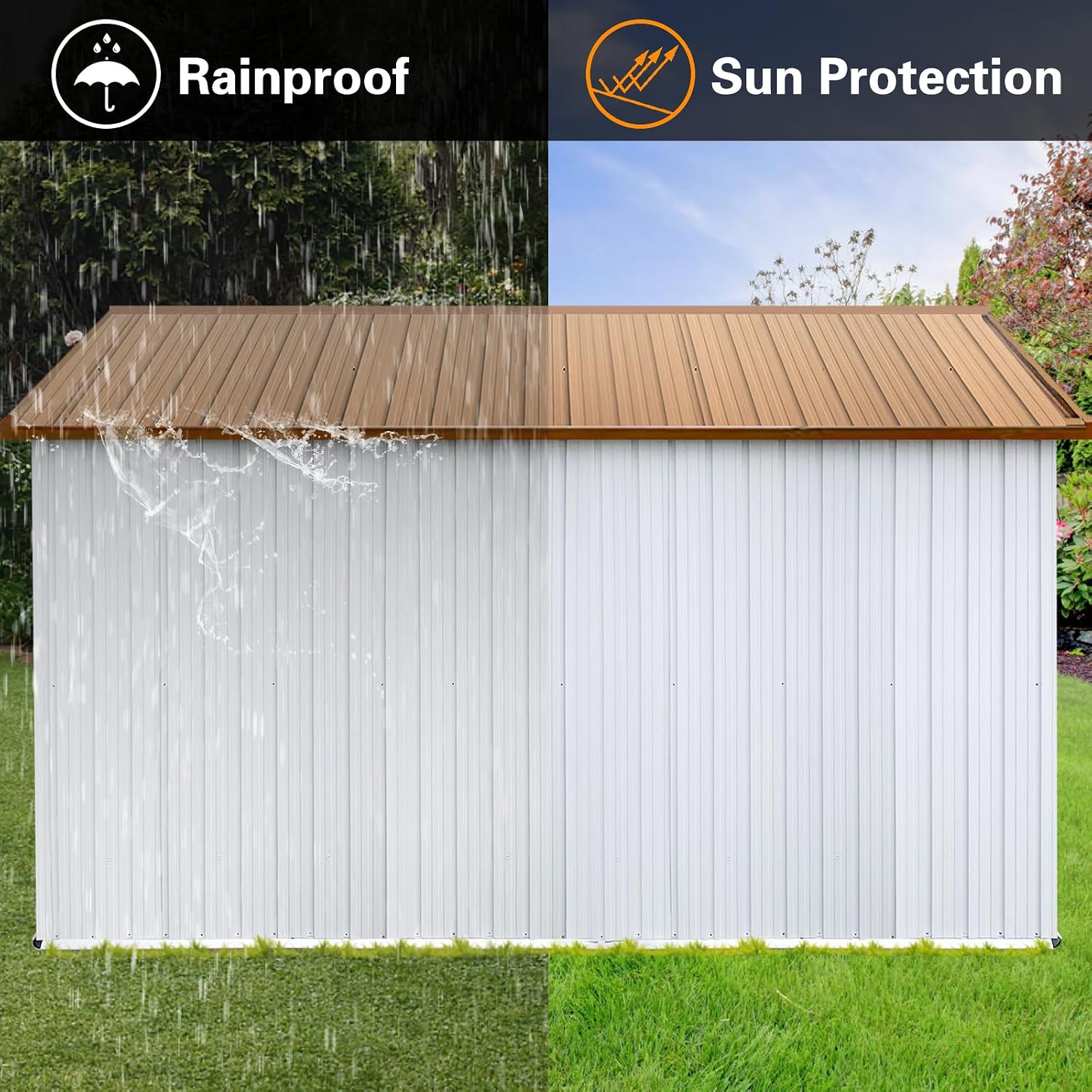 12' x 10' Metal Garden Storage Shed – Heavy-Duty Galvanized Steel with Roof, Hinged Door & Padlock | All-Weather Outdoor Shed with Punched Vents (Easy Assembly, Detailed Instructions) (White)