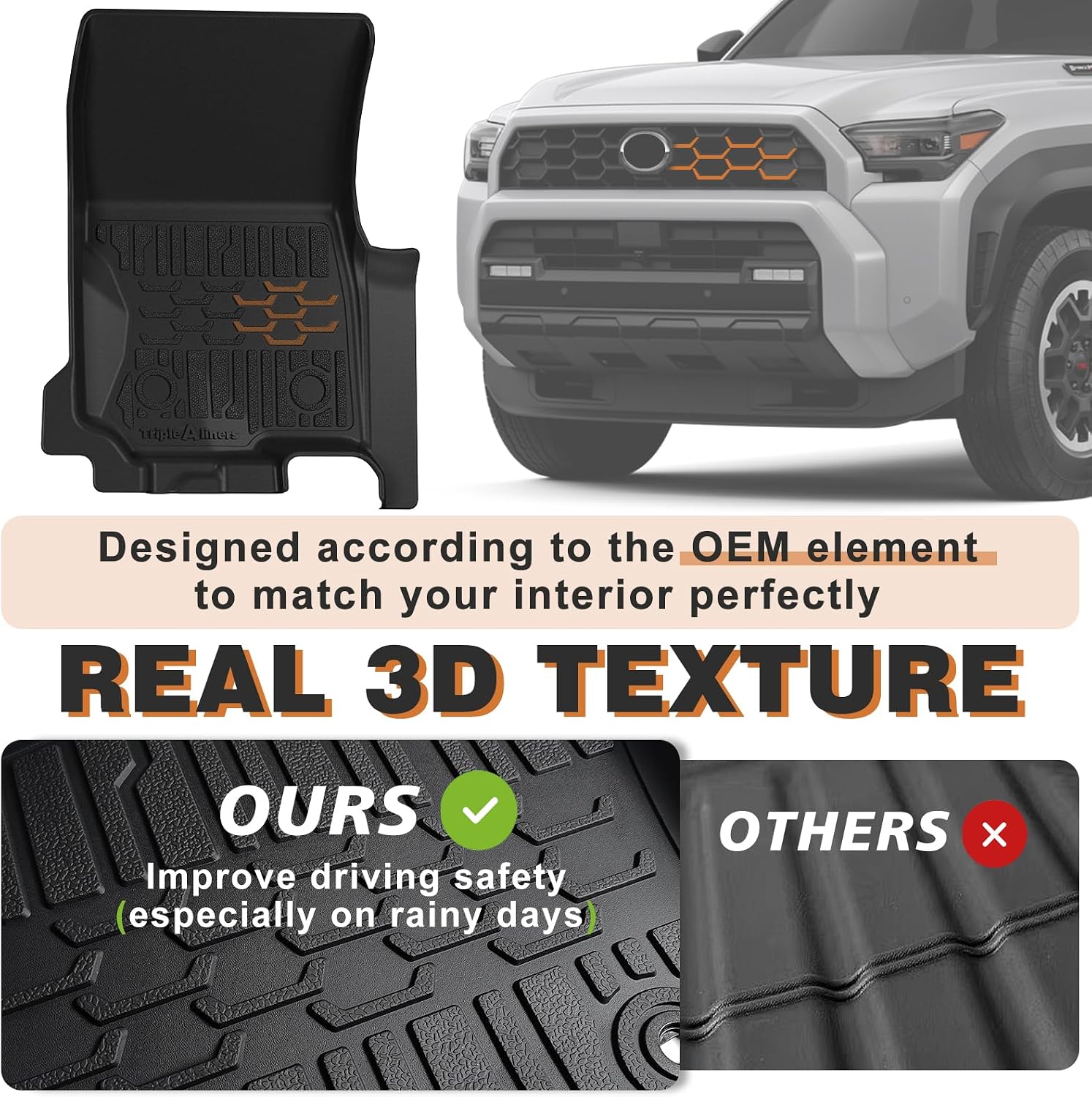 TripleAliners Floor Mats & Trunk Mat & Rear Seatback Cover All Weather TPE Liners Fit for Toyota 2025 2026 4Runner Accessories Custom Fit TPE Heavy-Duty (Only for 5 Seats) - Not for Hybrid Model