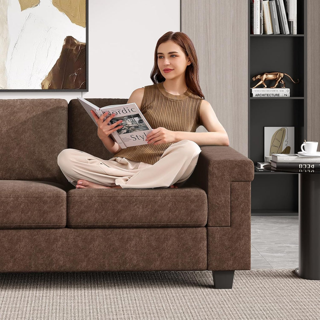COPIAE 3 Seater Sofa Couch with Deep Seat, 90' Modern Upholstered Sofa with Armrests, Easy Installation, Comfy Couches for Living Room, Apartment,Dark Brown