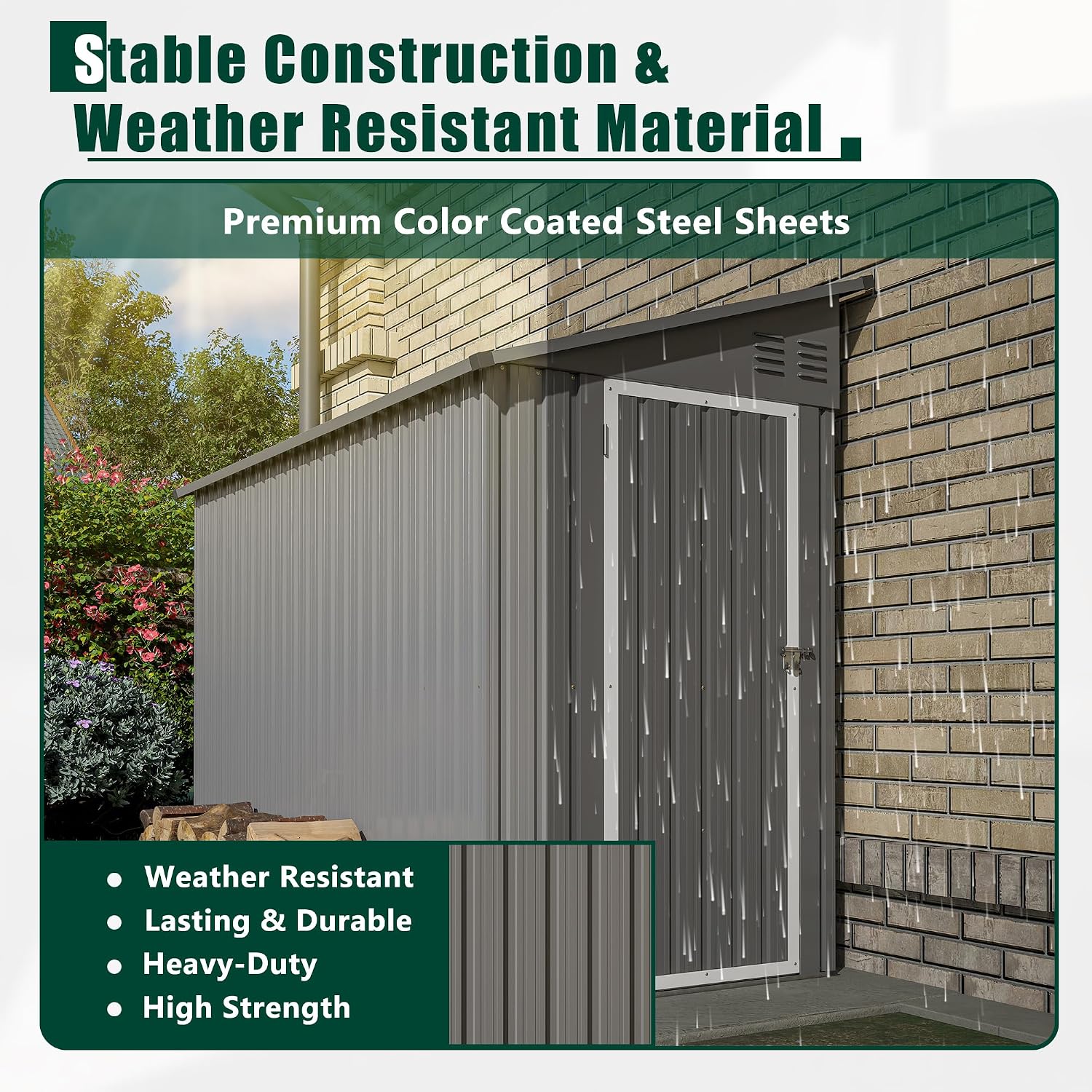 KELRIA 4 x 8 FT Metal Outdoor Storage Shed w/Foundation, Lean to Storage Sheds with Lockable Door and Air Vents, All Weather Waterproof Garden Tool House for Backyard, Patio, Lawn, Gray
