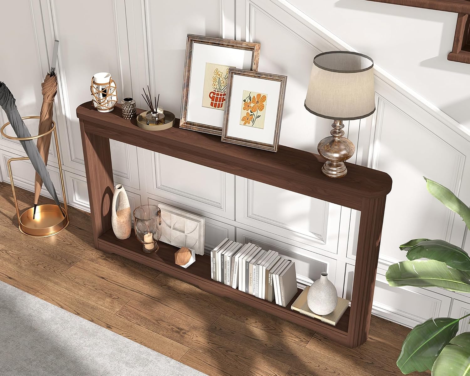 Rovibek Modern 70 Inch Entryway Table Narrow - Behind Sofa Table Narrow, 8 Inch Deep Console Table Behind Couch with Open Storage, Walnut Entryway Table for Hallway, Foyer, Living Room
