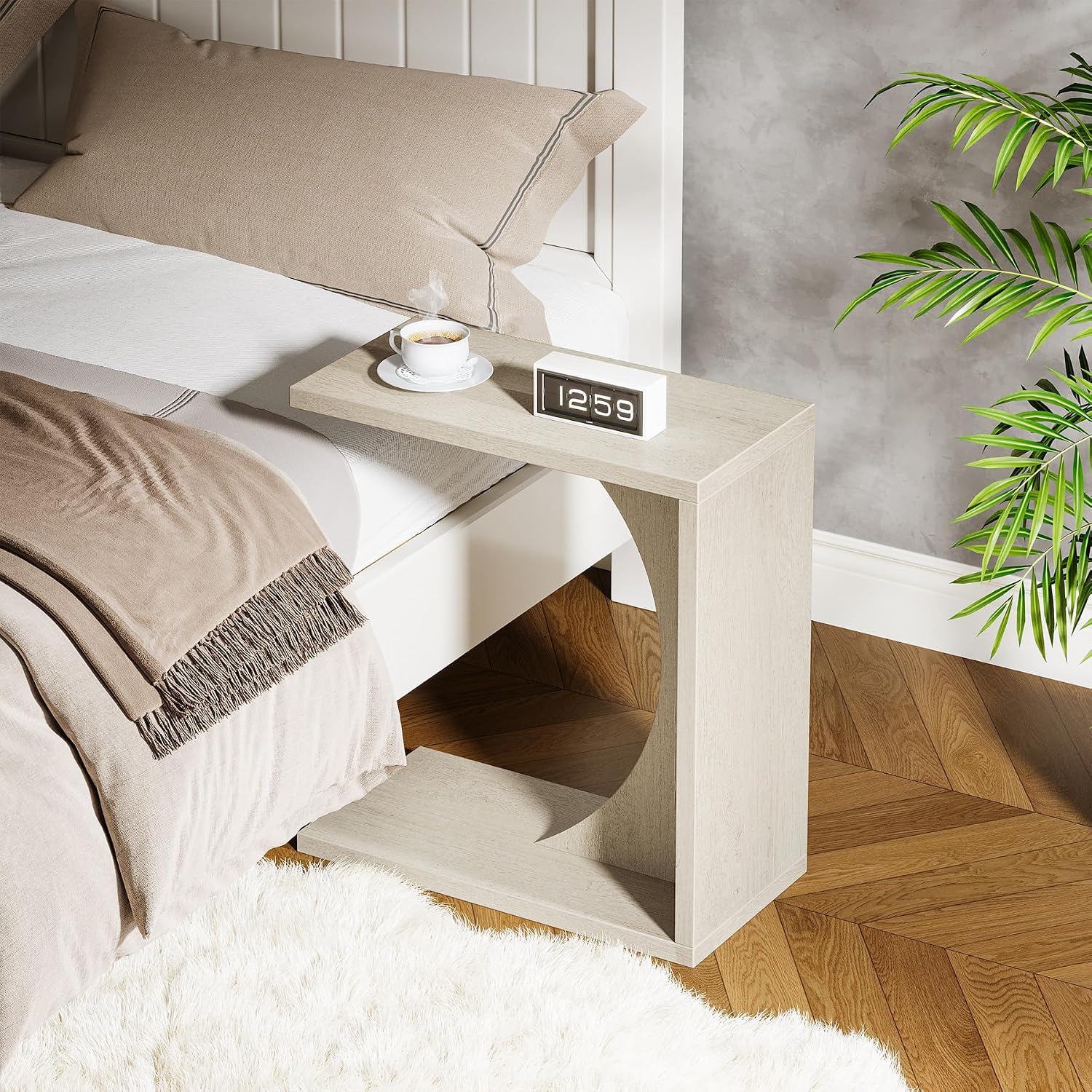 Tribesigns Set of 2 C-Shaped End Table for Couch, Small Bedside Table for Sofa, Wooden Nightstand for Living Room Bedroom Laptop Work Desk (2, Beige)