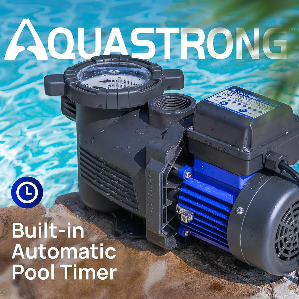 AQUASTRONG 1 HP Above Ground Pool Pump with Timer, 1.25'&1.5''adapter, 115V, 4945GPH, High Flow, Powerful Self Primming Swimming Pool Pumps with Filter Basket
