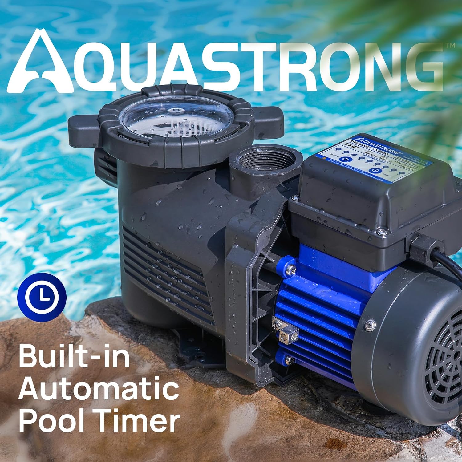 AQUASTRONG 1 HP Above Ground Pool Pump with Timer, 1.25'&1.5''adapter, 115V, 4945GPH, High Flow, Powerful Self Primming Swimming Pool Pumps with Filter Basket