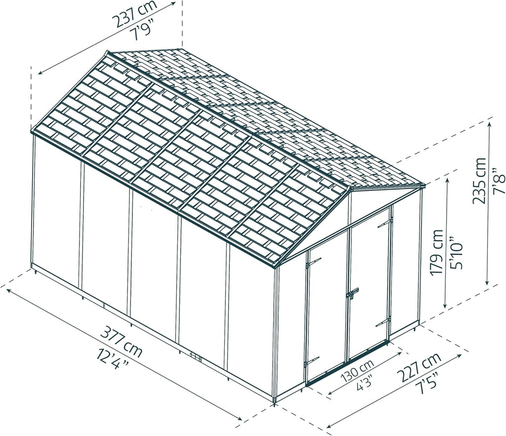 Palram - Canopia Rubicon Storage Shed, 8'x12' DIY Backyard Shed, Gray Polycarbonate Panels and Aluminum Frame, Sheds & Outdoor Storage for Lawn Mower, Bike, Garden Tools, Outdoor Storage Box Shed