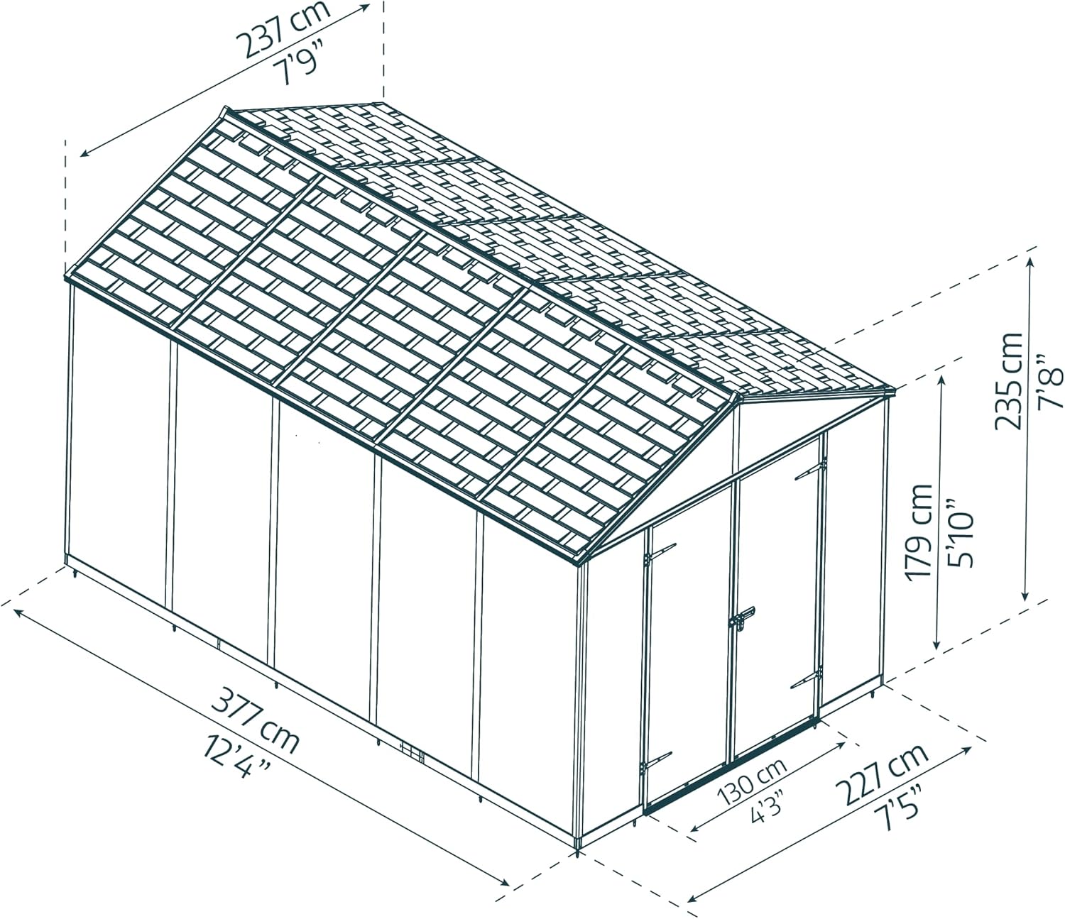 Palram - Canopia Rubicon Storage Shed, 8'x12' DIY Backyard Shed, Gray Polycarbonate Panels and Aluminum Frame, Sheds & Outdoor Storage for Lawn Mower, Bike, Garden Tools, Outdoor Storage Box Shed