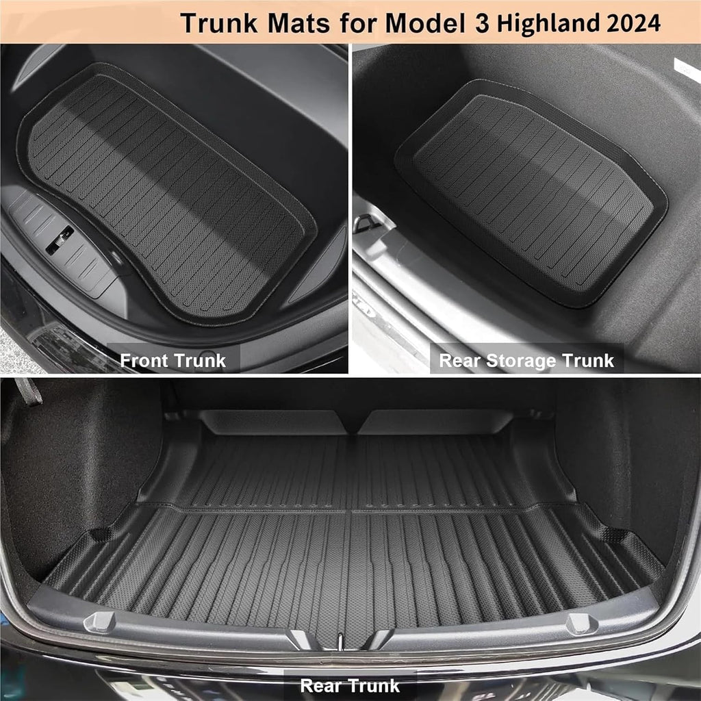 Compatible for Tesla Model 3 2024 Highland Floor Mats Cargo Liner Waterproof Anti-Slip Trunk Mat TPE Pads Model 3 2024 Highland Accessories(11PCS Full Set,Left Hand Drive)