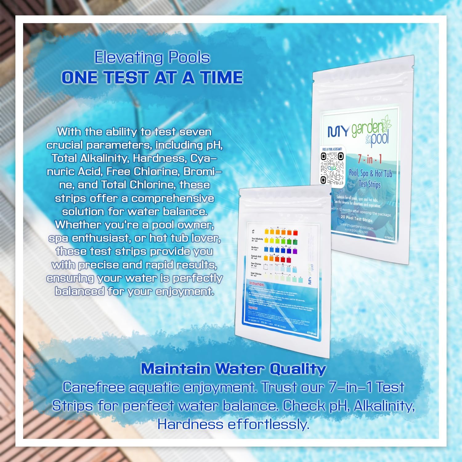 Poolife Algaecide 90 – Long-Lasting Copper Pool Algaecide for Green, Black & Mustard Algae – 90-Day Protection – Includes 7-in-1 Test Strips, Measuring Cup & Pool-IQ AI Assistant 4 Pack