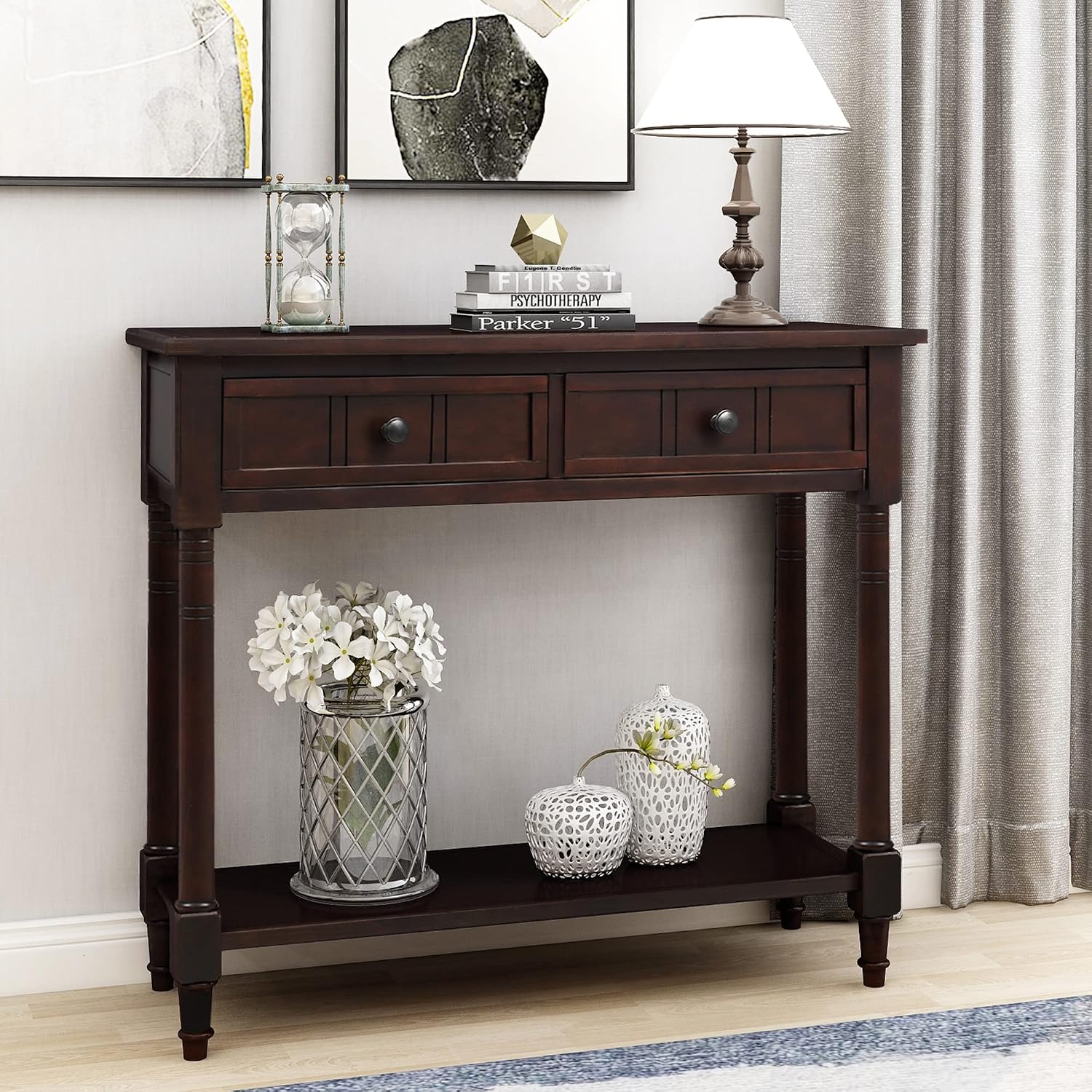 Merax Wood Sofa Table Console Table,Entryway Table Traditional Design with Two Drawers and Bottom Shelf for Living Room,Hallway,Dining Room,Espresso