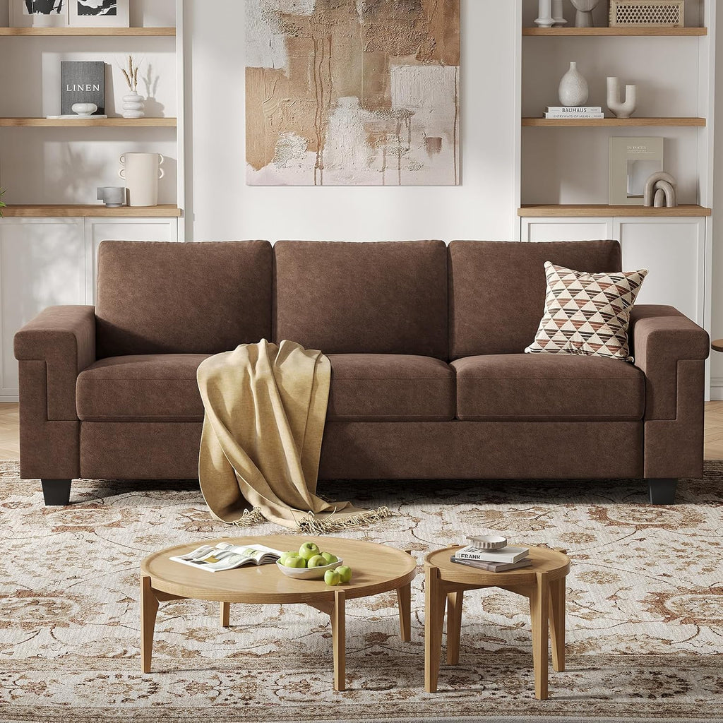 COPIAE 3 Seater Sofa Couch with Deep Seat, 90' Modern Upholstered Sofa with Armrests, Easy Installation, Comfy Couches for Living Room, Apartment,Dark Brown