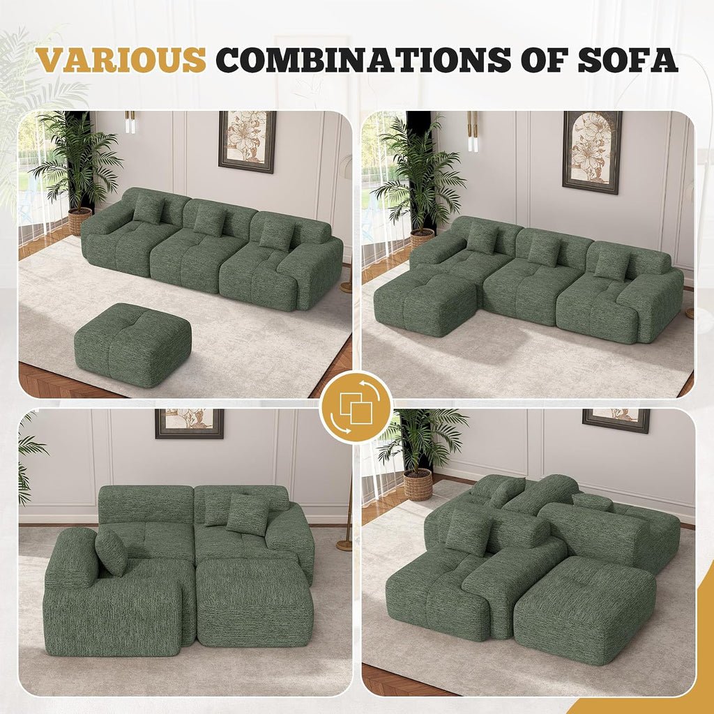 85' Cloud Loveseat Sofa in a Box, Modern Small Couch No Assembly Required, Comfy Deep Seat Boneless Couches for Living Room, Bedroom, Apartment, Green 1 PCS