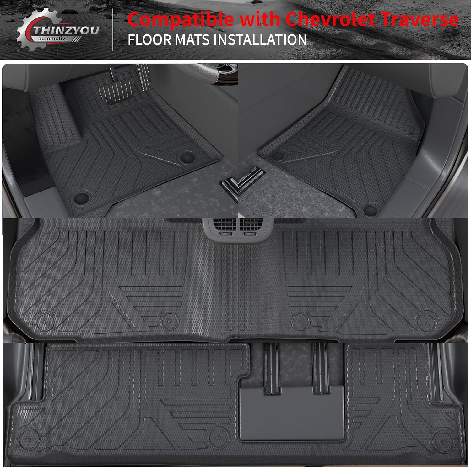 8 Seats Floor Mats Compatible with 2024 2025 2026 Chevrolet Traverse (NO Limited) Cargo Liner Cargo Mat Sub Trunk Mat Back Seat Cover Chevy Traverse Accessories (Floor Mats Full Set 10 PCS)