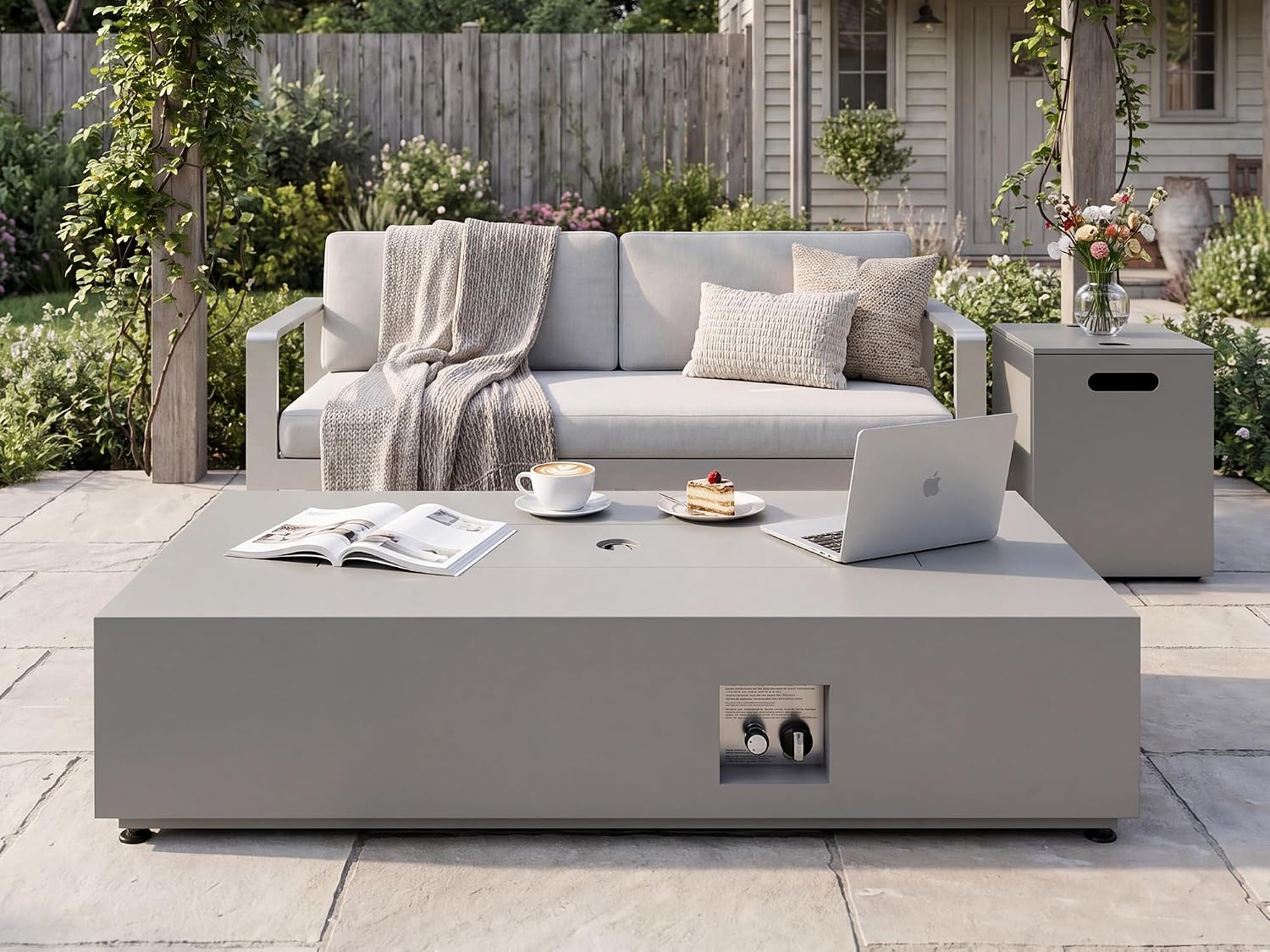 RADIATA 56' Rectangle Propane/Natural Gas Fire Pit for Patio, Modern Lowprofile Fireplace with Tank Table, Rain Cover, 50000BTU CSA Certified, Durable Outdoor Fire Pit Table for Backyard, Gray