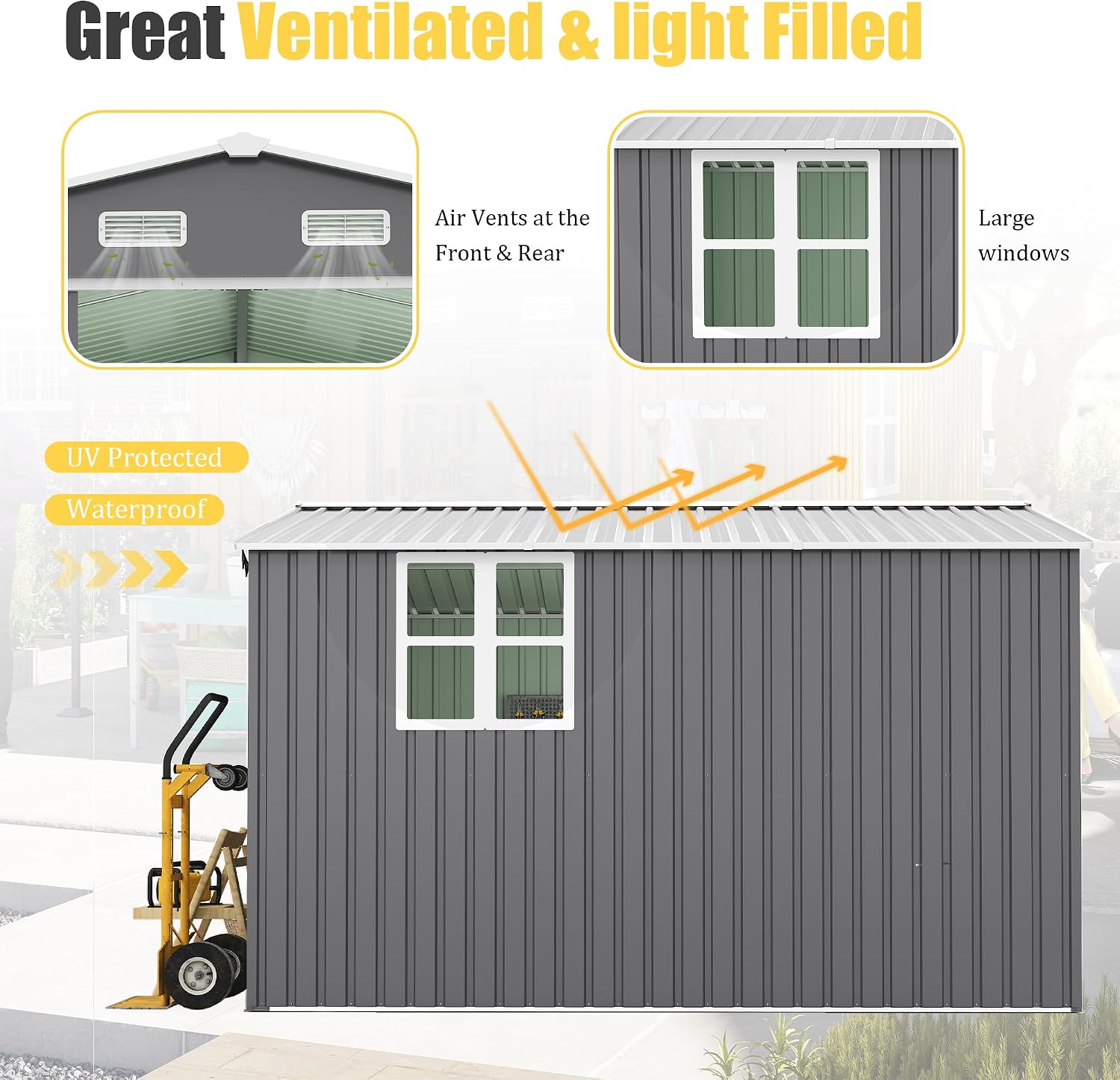KEIKI 10x12 FTOutdoor Storage Shed, Extra Large Metal Shed with Lockable Doors, Windows, Outside Steel Tiny House Ideal for Garden, Backyard, Patio Utility, Tool Storage, Chicken Coops, Dark Gray