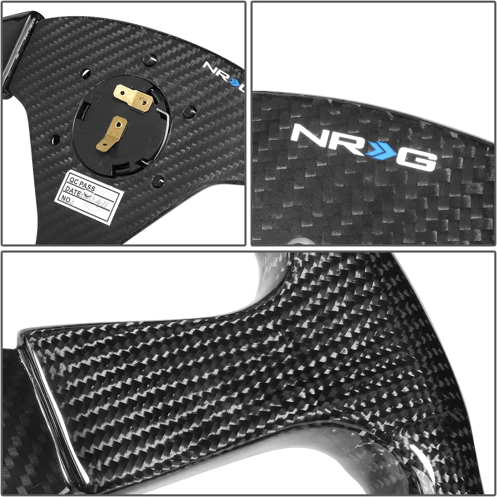 NRG Innovations NRG-ST-012CF Light weight Carbon Fiber Steering Wheel, 3 Spoke, 350mm, 6 X 70 PCD, Flat Dish,Gloss Black