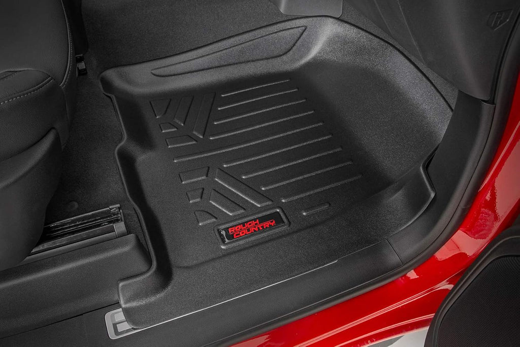 Rough Country All Weather Front Floor Mat for Chevy Silverado & GMC Sierra 1500/2500HD/3500HD (2014-2019) - Flexible Waterproof Front Mat for Half Length Floor Console