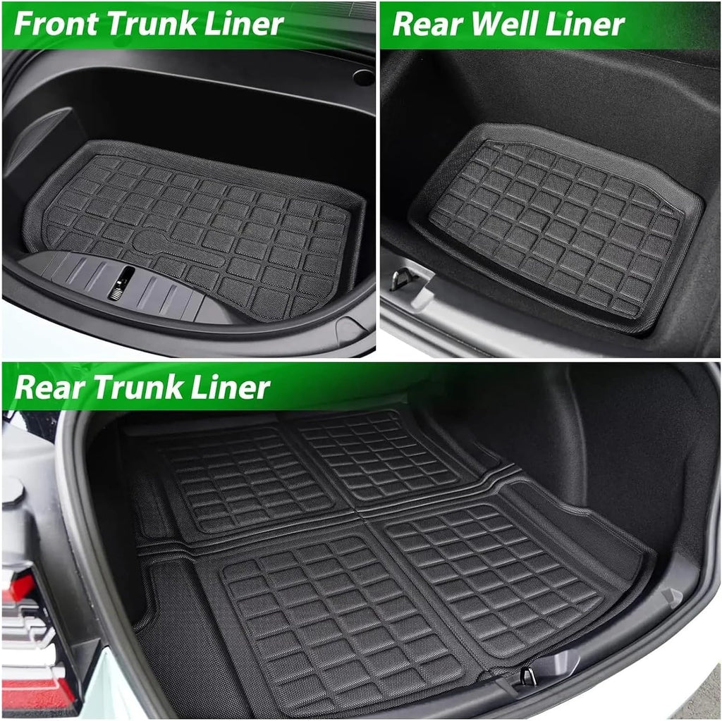 All Weather XPE Floor Mats Compatible with Tesla Model 3 Highland 2024, Waterproof Anti-Slip Front Rear Cargo Liner Trunk Mat(6PCS LHD Floor Mats)