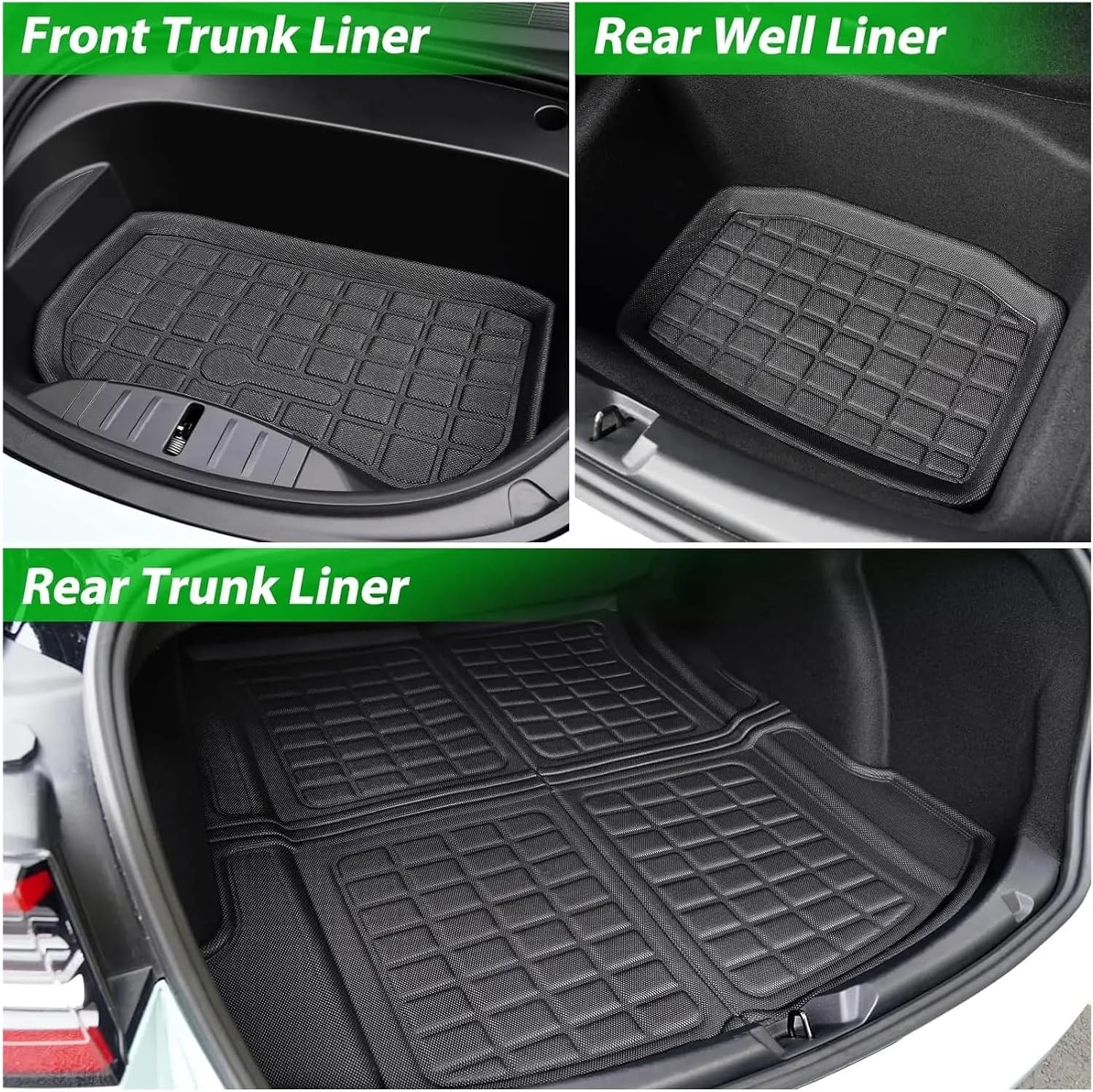 All Weather XPE Floor Mats Compatible with Tesla Model 3 Highland 2024, Waterproof Anti-Slip Front Rear Cargo Liner Trunk Mat(3PCS Trunk Mats)
