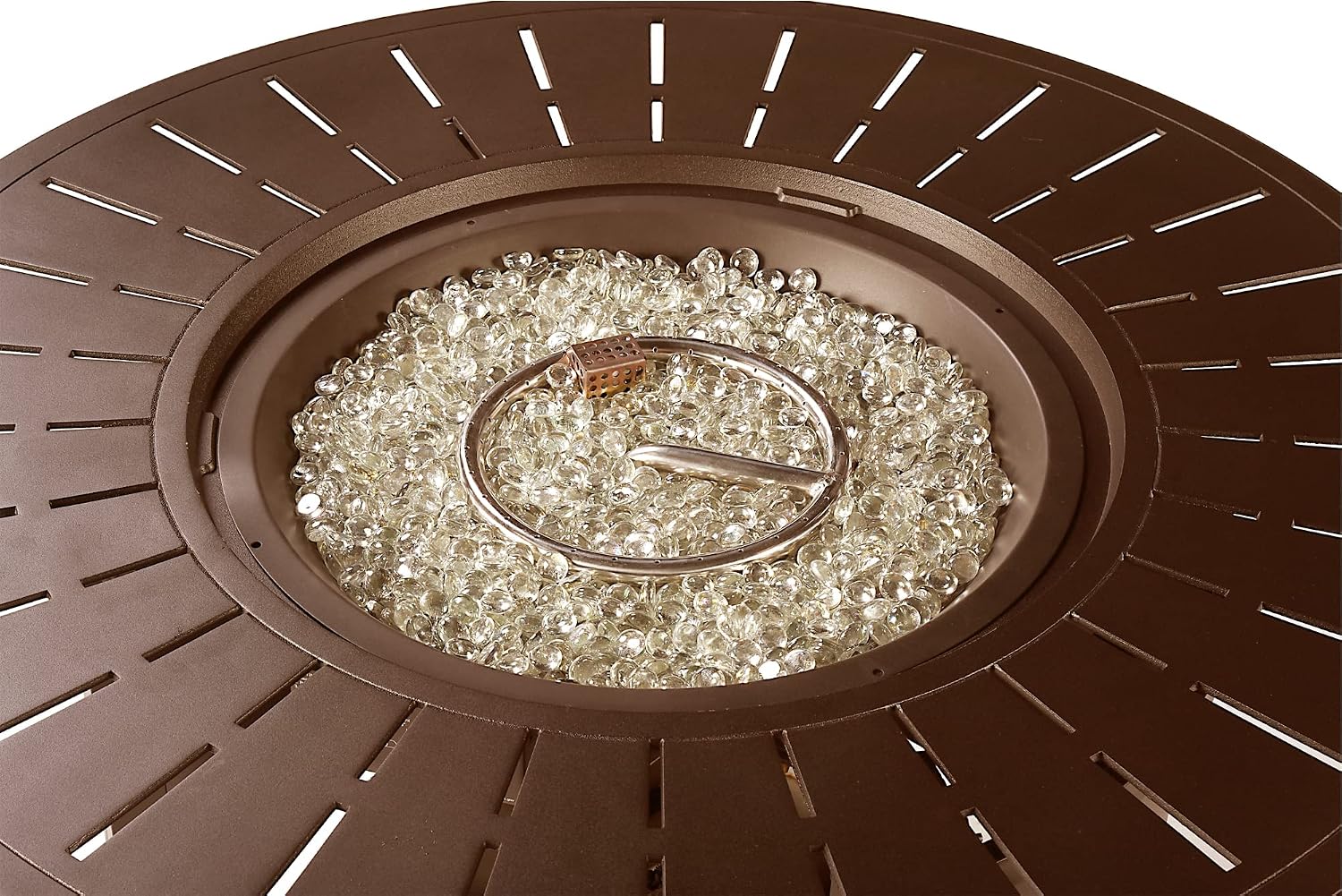 Oakland Living Round 44 in. x 44 in. Aluminum Propane Fire Pit Table with Glass Beads, Two Covers, Lid, 57,000 BTUs in Brown Finish