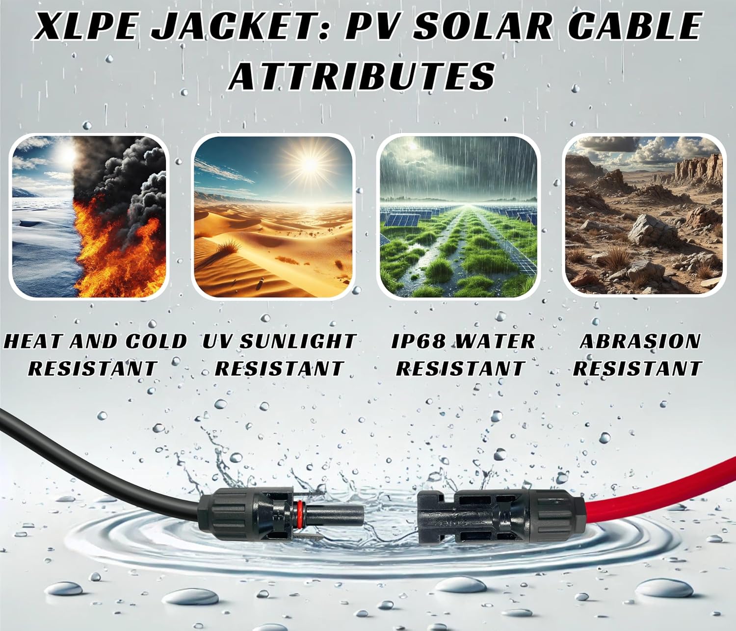 WindyNation 10 Gauge 10 AWG Pair 100 Feet Black +100 Feet Red PV Photovoltaic Solar Panel Extension Cable Wire Solar Connectors