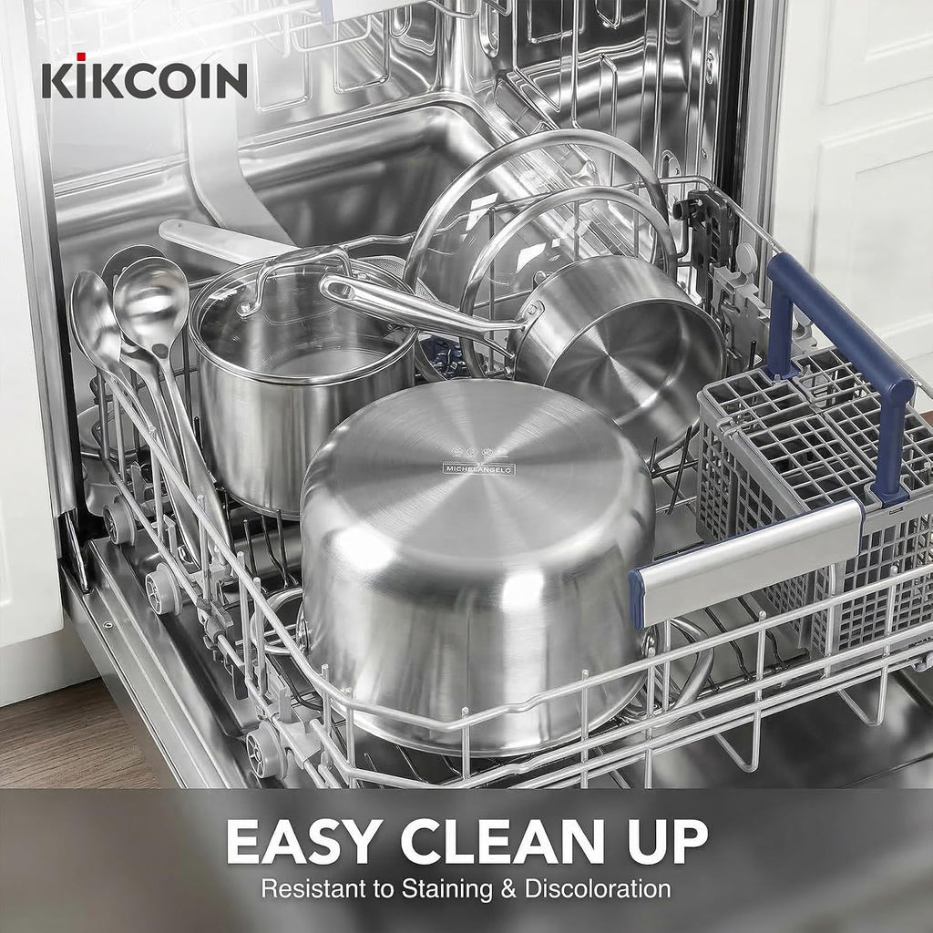 KIKCOIN Tri-Ply Stainless Steel Stock Pot 8 Quart with Lid, 18/10 Stainless Steel Cooking Pot with Honeycomb Interior, Induction Compatible Soup Pot for Gas, Electric & All Cooktops