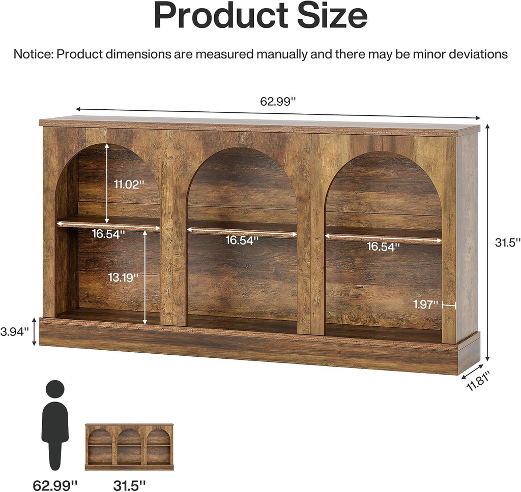 Tribesigns Wooden Narrow Entryway Table with 3-Tier Storage Shelf, 63' Long Modern Farmhouse Sofa Console Table for Hallway, Living Room, Entrance, or Bedroom (Rustic Brown)