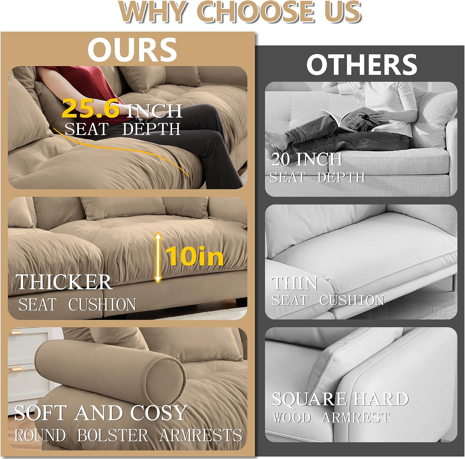 Loveseat Sofa 93.7' Modular Sectional Sofa, 2 Seater Modern Cloud L Shaped Couch, Oversized Sectional Couches for Living Room, Comfy Velvet Sofas Deep Seat Couch with 4 Pillows, Camel