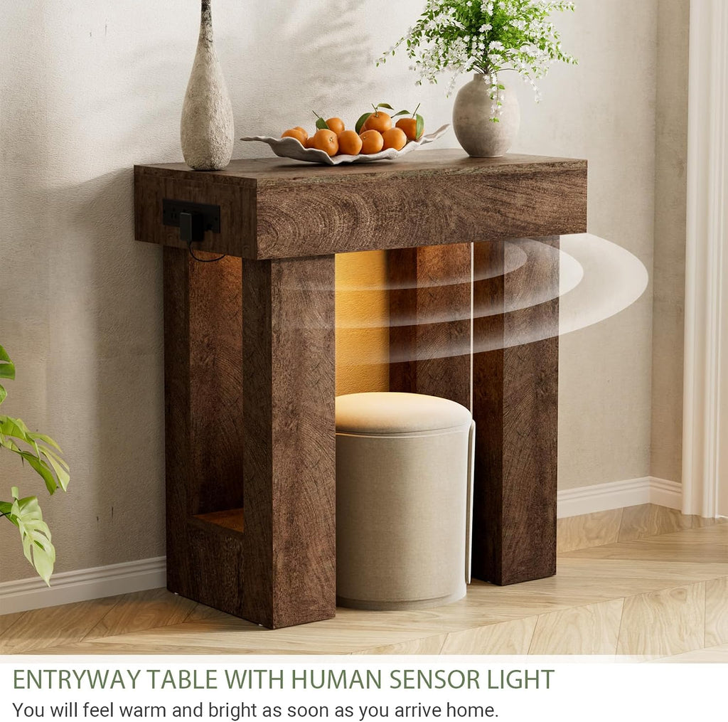Unikito 32' Entryway Table with Socket and Sensor Light, Narrow Console Table with Storage Behind Couch, Farmhouse Entryway Table for Hallway, Behind the Couch, Living Room, Foyer