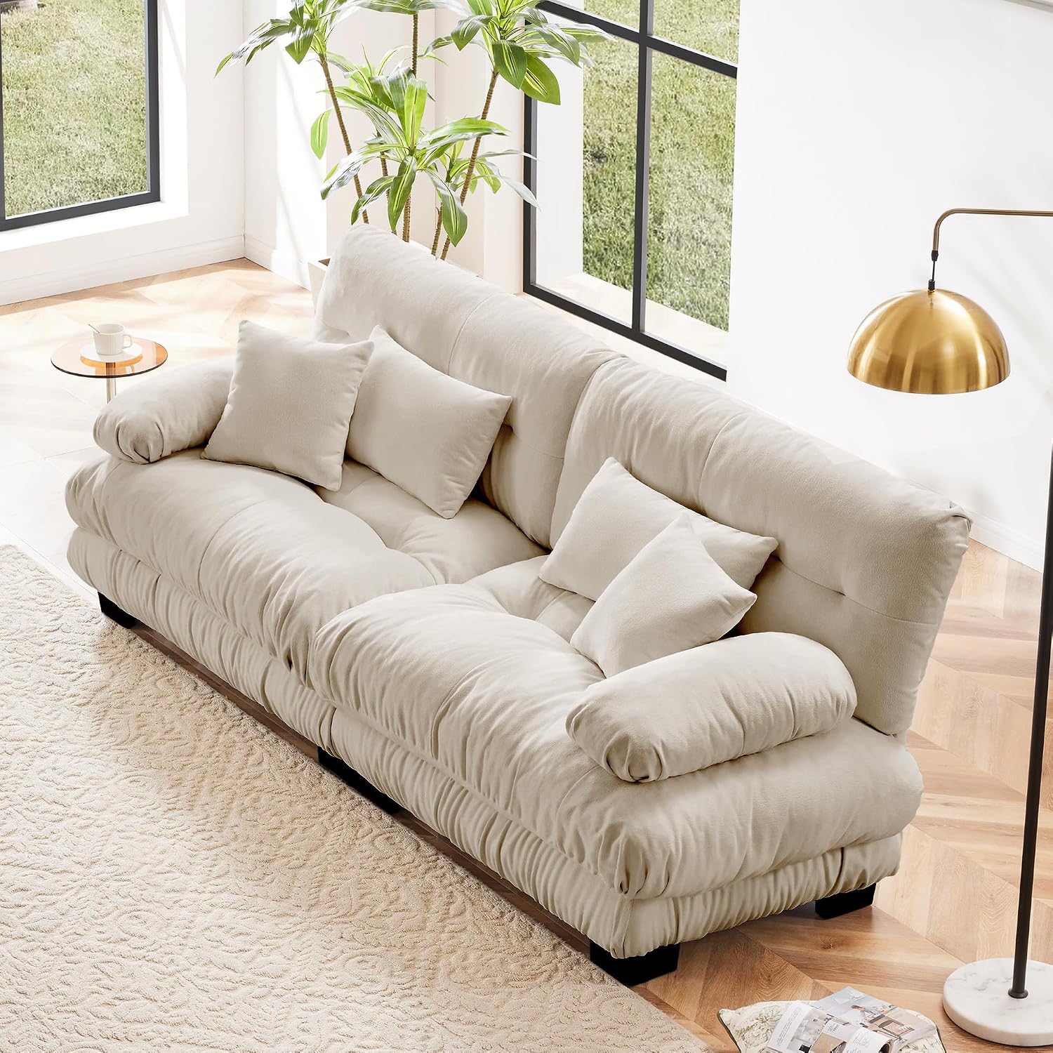 Modular Sectional Sofa, 2 Seater Cloud Couch Small Couches for Small Spaces, Modern Deep Seat Couch, Home Sofa Living Room Oversized Loveseat with Bolster Armrests 4 Pillows | Small Spaces, Deep Seat, Bolster Armrests, 4 Pillows