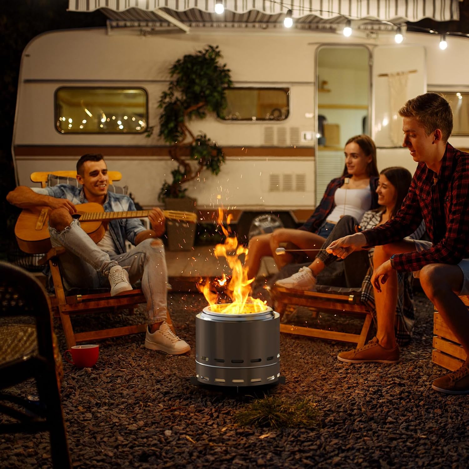 ROOMTEC 15' Smokeless Fire Pit, Portable Wood Burning Firepit with Stand and Bag, Easy Clean Bonfire with Removable Ash Pan, Low Smoke Fireplaces for Camping, Patio and Outside