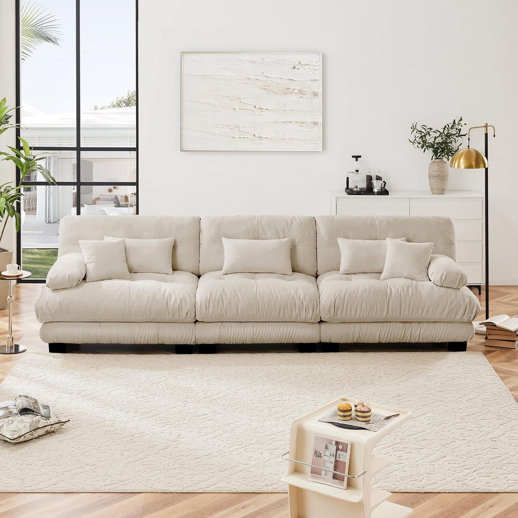 Modular Sectional Sofa Cloud Couch, 133.8' Modern Deep Seat Sectional Couches for Living Room, Oversized Modular Couch with 5 Pillows, 3 Seater Comfy Chenille Sofa Bed for Bedroom, Light Coffee