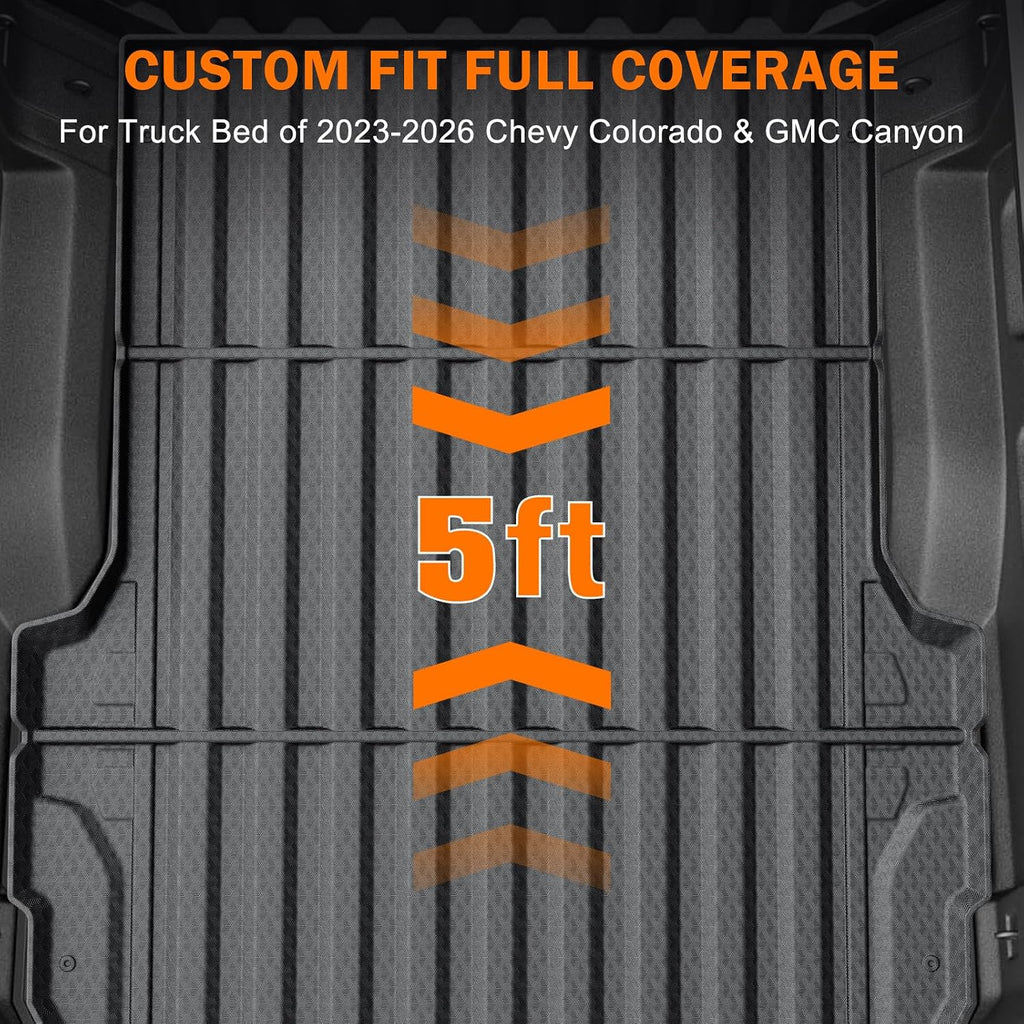 KUST Floor Mats Bed Mat Set for 2023 2024 2025 2026 Chevy Colorado/GMC Canyon Crew Cab, 5FT Truck Bed Liner All Weather Protection TPE Rubber High Edge Heavy Duty