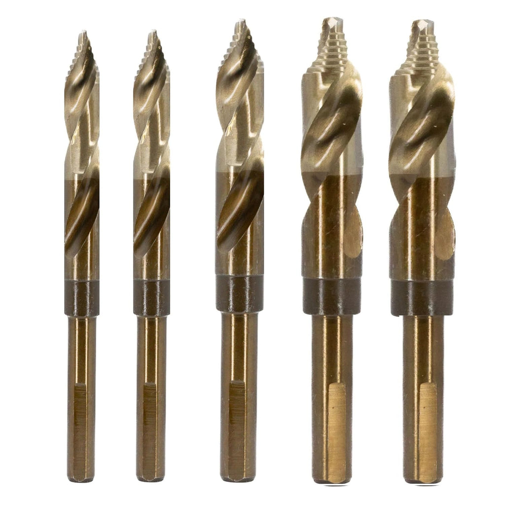 Drill America 5 Piece Cobalt Stepped Drill Bit Set with 1/2' Reduced 3-Flat Shank, Gold Oxide Finish for Drilling Acrylic, Steel, Hard Metals, GSC Series