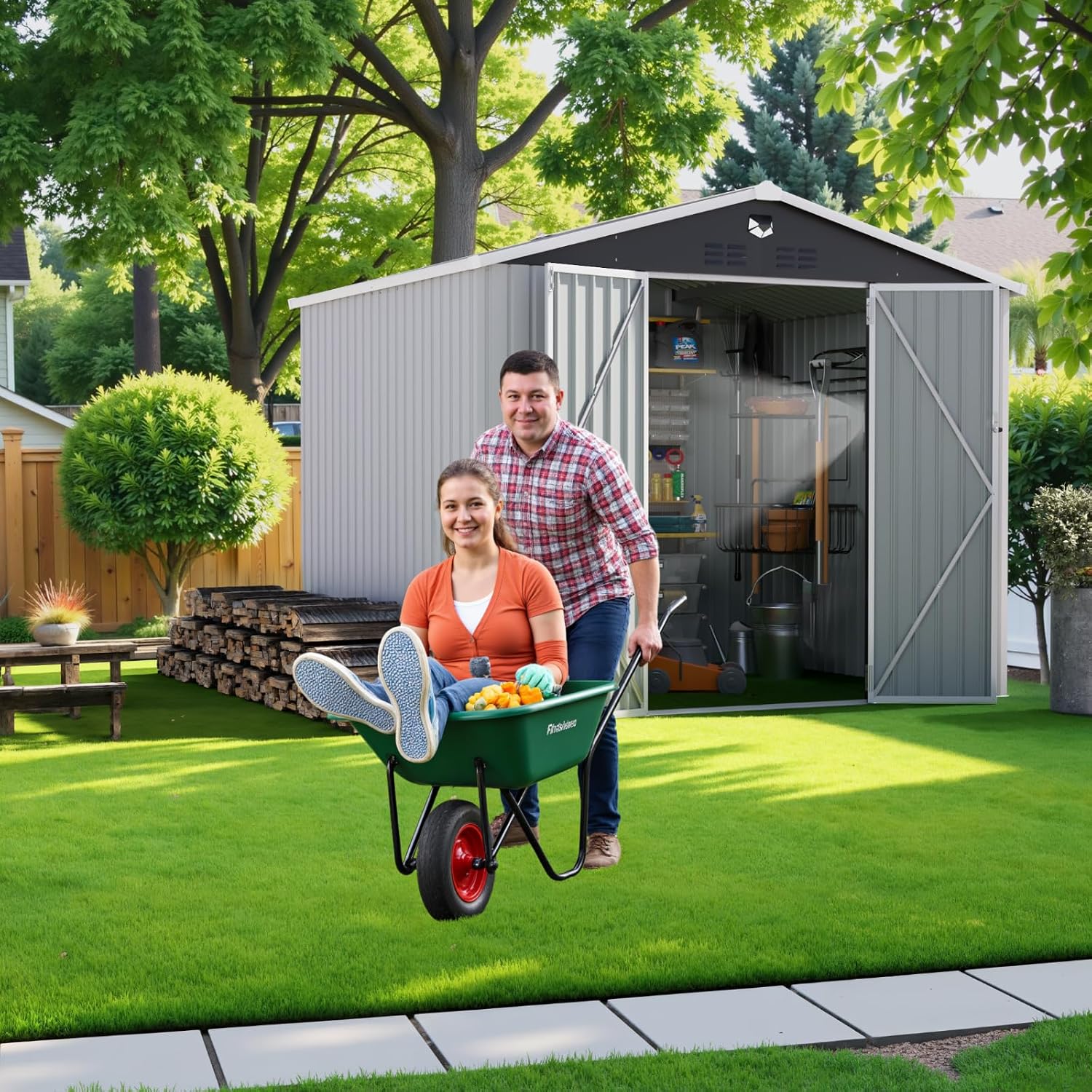 Metal Storage Shed,10x8 Outdoor Storage Building,Large Backyard Sheds with Lockable Doors,Waterproof Outside Storage Sheds，White