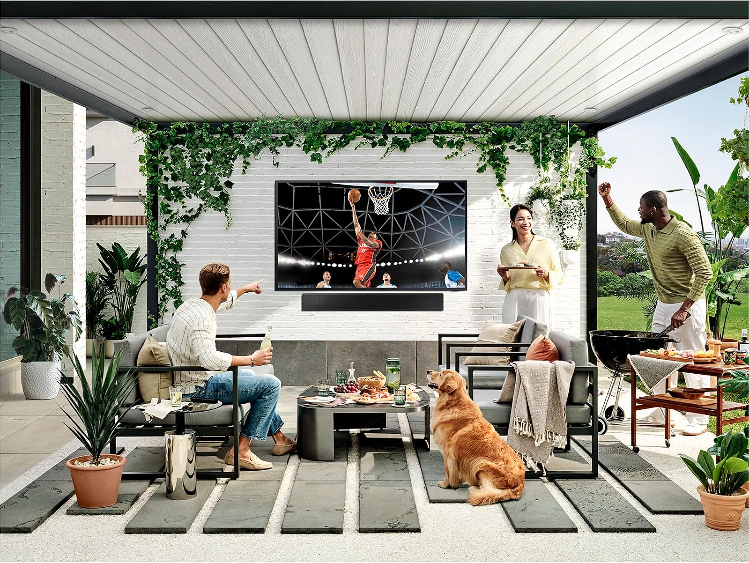SAMSUNG 65-Inch Class Neo QLED 4K The Terrace Partial Sun, Quantum HDR+ (QN65LST7DAFXZA, 2024 Model) + SAMSUNG 65-Inch The Terrace Outdoor Smart TV Dust Cover with Protective Lining,Dark Grey