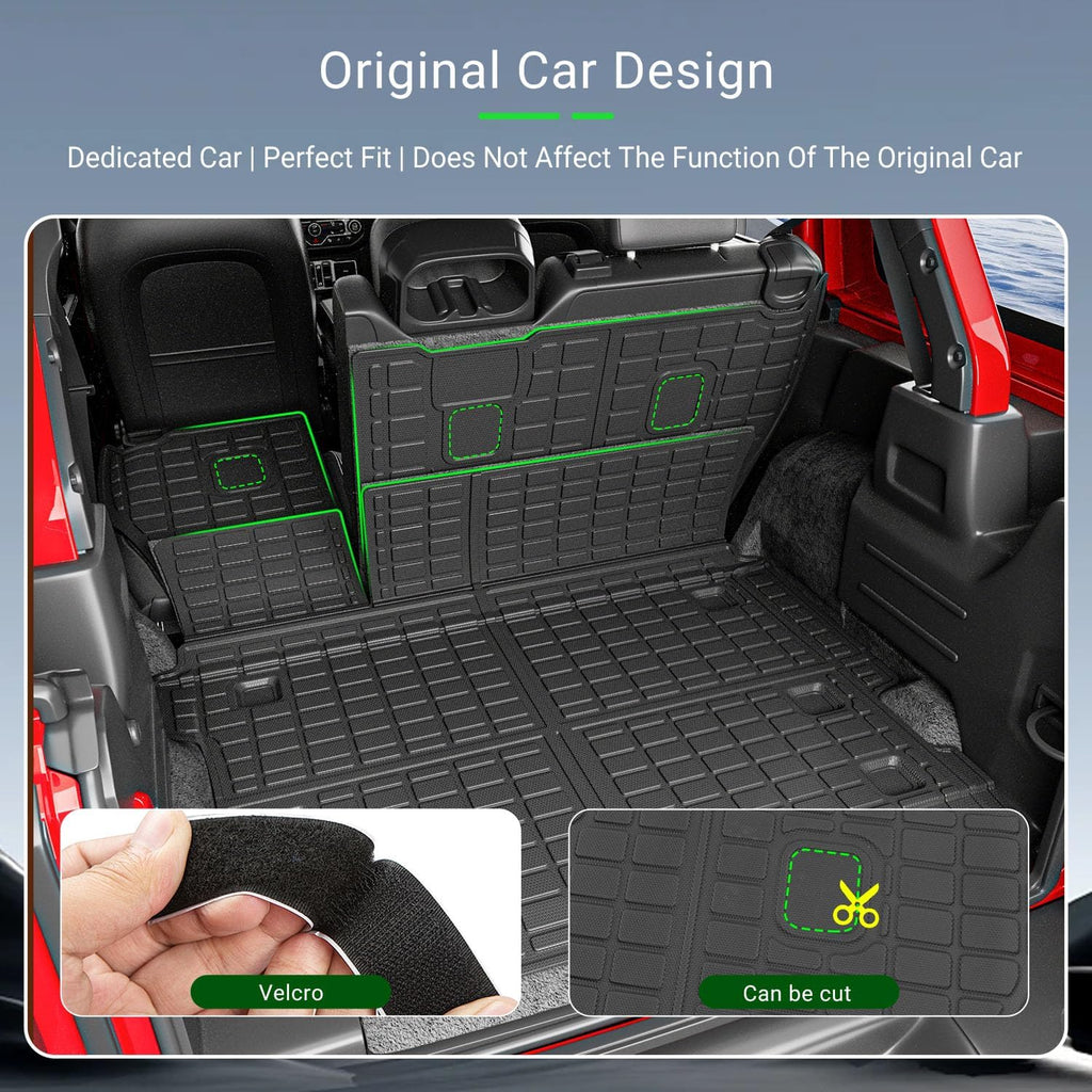 xipoqix Floor Mats Cargo Mat Backrest Mats Compatible with 18-25 Jeep Wrangler JL Unlimited 4X4 Cargo Liner Replacement for 18-25 Jeep Wrangler JL Accessories (Trunk Mat+Backrest Mats+Floor Mats)