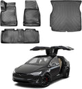 Floor Mats & Cargo Liner fits Tesla Model X 5 Seats 2016-2023, Custom Fit All-Weather TPE Floor Liners, 3D Laser Measured, Waterproof, Durable, Black (Front, Rear & Cargo Set)