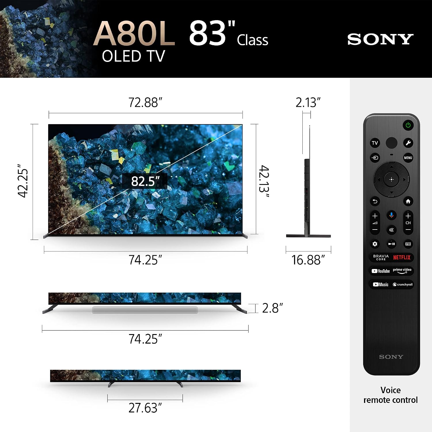 Sony OLED 83 inch BRAVIA XR A80L Series 4K Ultra HD TV: Smart Google TV with Dolby Vision HDR and Exclusive Gaming Features for The PlayStation® 5 XR83A80L- 2023 Model,Black