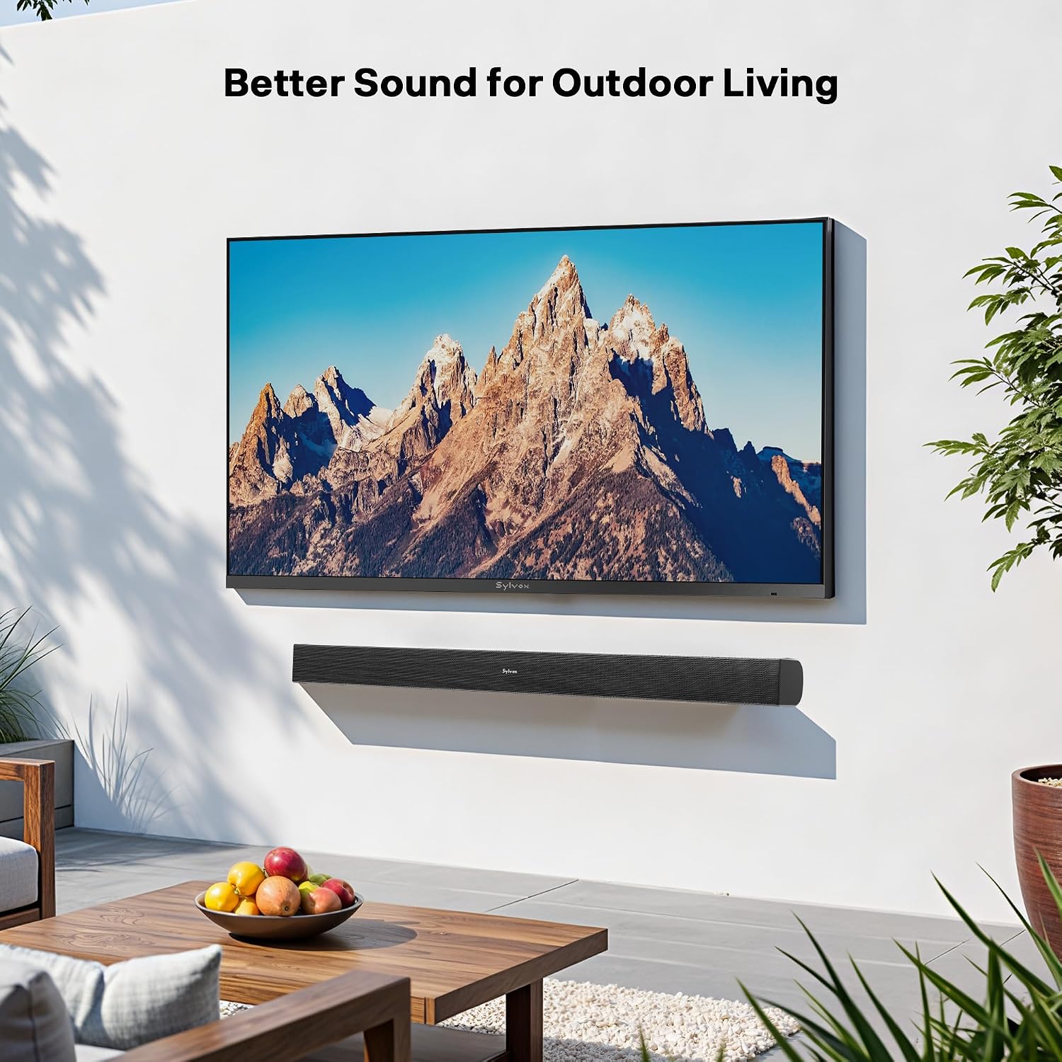 SYLVOX 55' Outdoor TV Bundle with Wall Mount & S2 Soundbar, 4K HDR Waterproof Smart TV (Deck Pro 3.0), 1000 Nits, Voice Remote, for Patio & Backyard