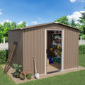 ALAULM 8'x6' Outdoor Storage Shed Outdoor Galvanized Metal Tool Shed with Vents & Sliding Door, Waterproof Garden Shed for Patio,Lawn,Backyard to Store Bikes,Tools,Brown