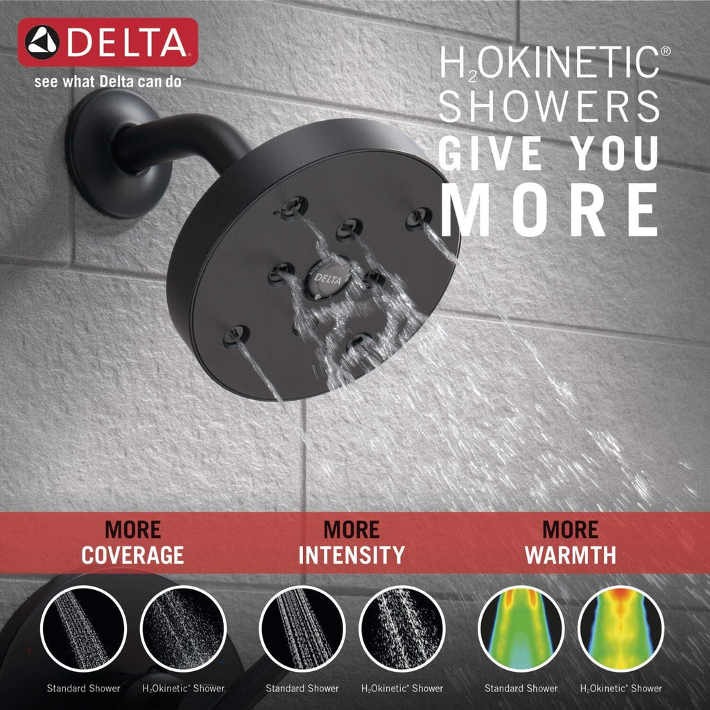 Delta Faucet Trinsic 14 Series Single-Function Tub and Shower Trim Kit with Single-Spray H2Okinetic Shower Head, Matte Black T14459-BL (Valve Not Included)
