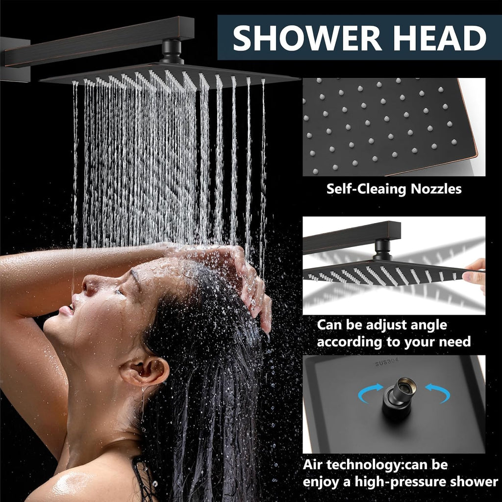 Aolemi Shower Faucet Set Rain Shower System with Handheld Spray Bathroom Shower Combo Rough-in Valve and Shower Trim Kit Included Oil Rubbed Bronze 12 Inch Wall Mount Shower Head