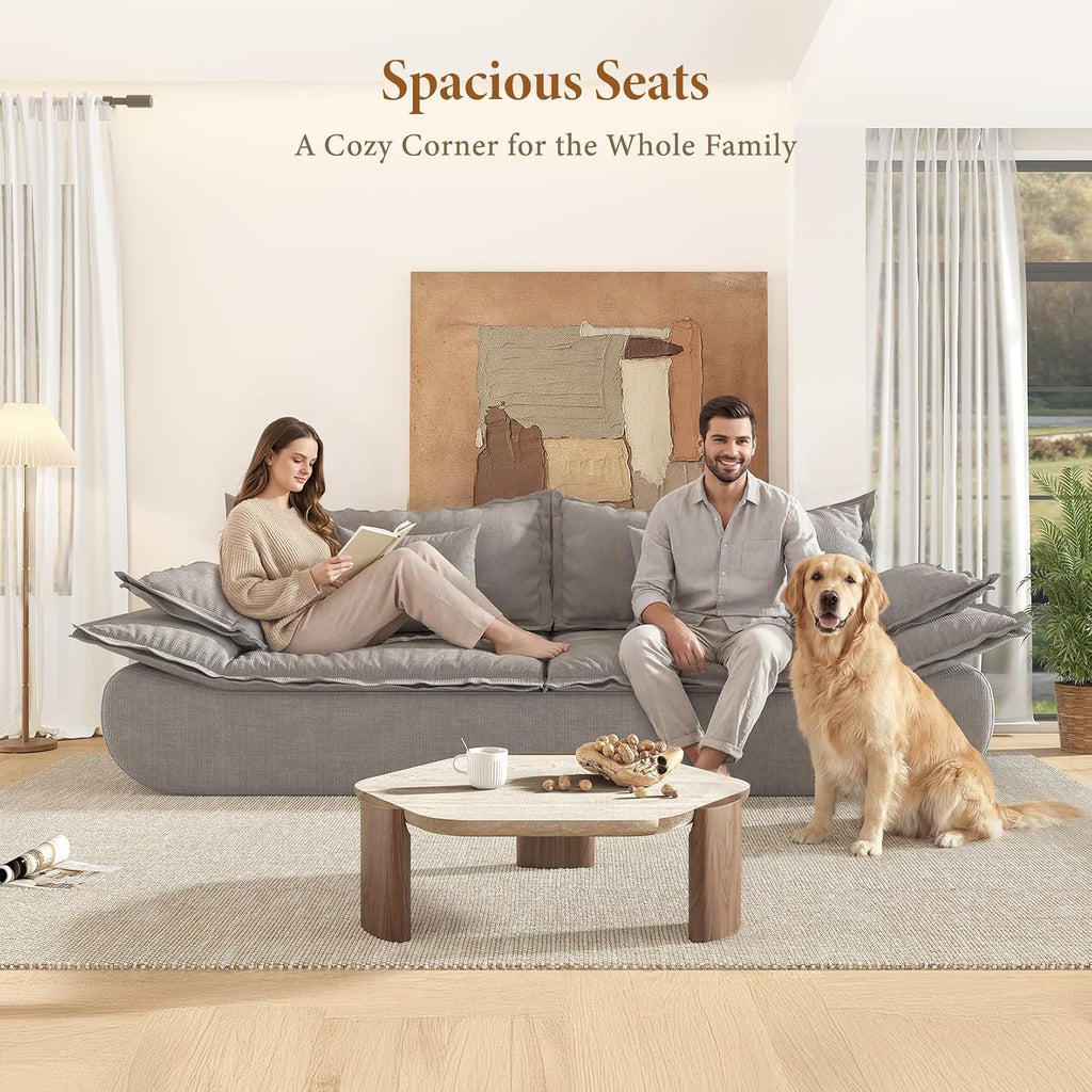 Vesgantti 86.6' Cloud Couch for Living Room, Modern 3 Seater Sailboat Sofa with Deep Seat, Comfy Chenille Upholstered Boneless Couch with Curved Armrest, No Assembly Required, Light Grey