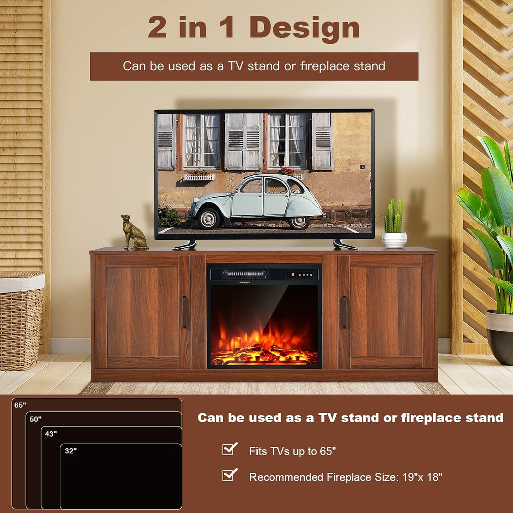 Tangkula Farmhouse TV Stand with Double Barn Doors, Media Entertainment Center for TVs up to 65 Inch, Rustic Wood TV Console Table with Storage Cabinets & Adjustable Shelves for Living Room