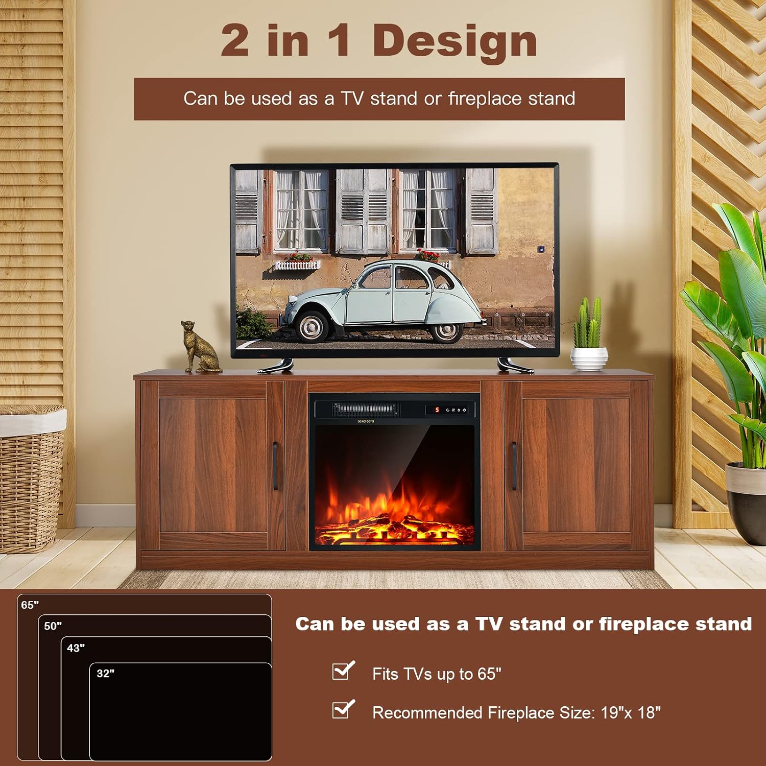 Tangkula Farmhouse TV Stand with Double Barn Doors, Media Entertainment Center for TVs up to 65 Inch, Rustic Wood TV Console Table with Storage Cabinets & Adjustable Shelves for Living Room