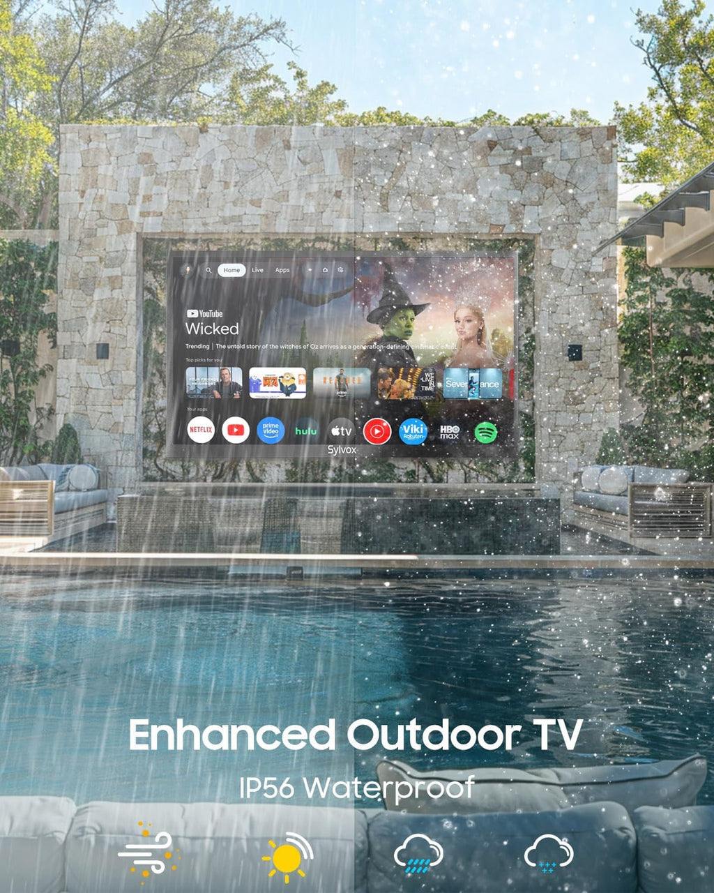 SYLVOX 2000 Nits Full Sun Outdoor TV 65' + S2 Waterproof Outdoor Soundbar Bundle – 4K UHD, Dolby Atmos, Google TV, Patio, Poolside & Backyard Ready