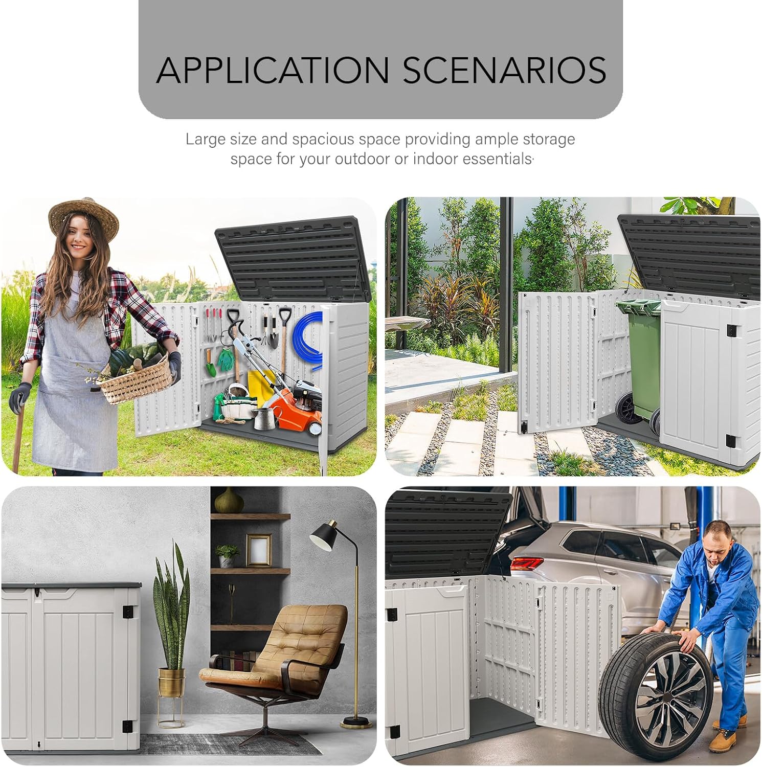 AJP Distributors 4ft x 2.5ft 35 cuft Outdoor Storage Shed, Waterproof Resin Horizontal Storage Box w/Lid & Lockable Doors for Backyard Garden Patio Pool - Bike Cushion Garbage Can Tools Lawn Mower