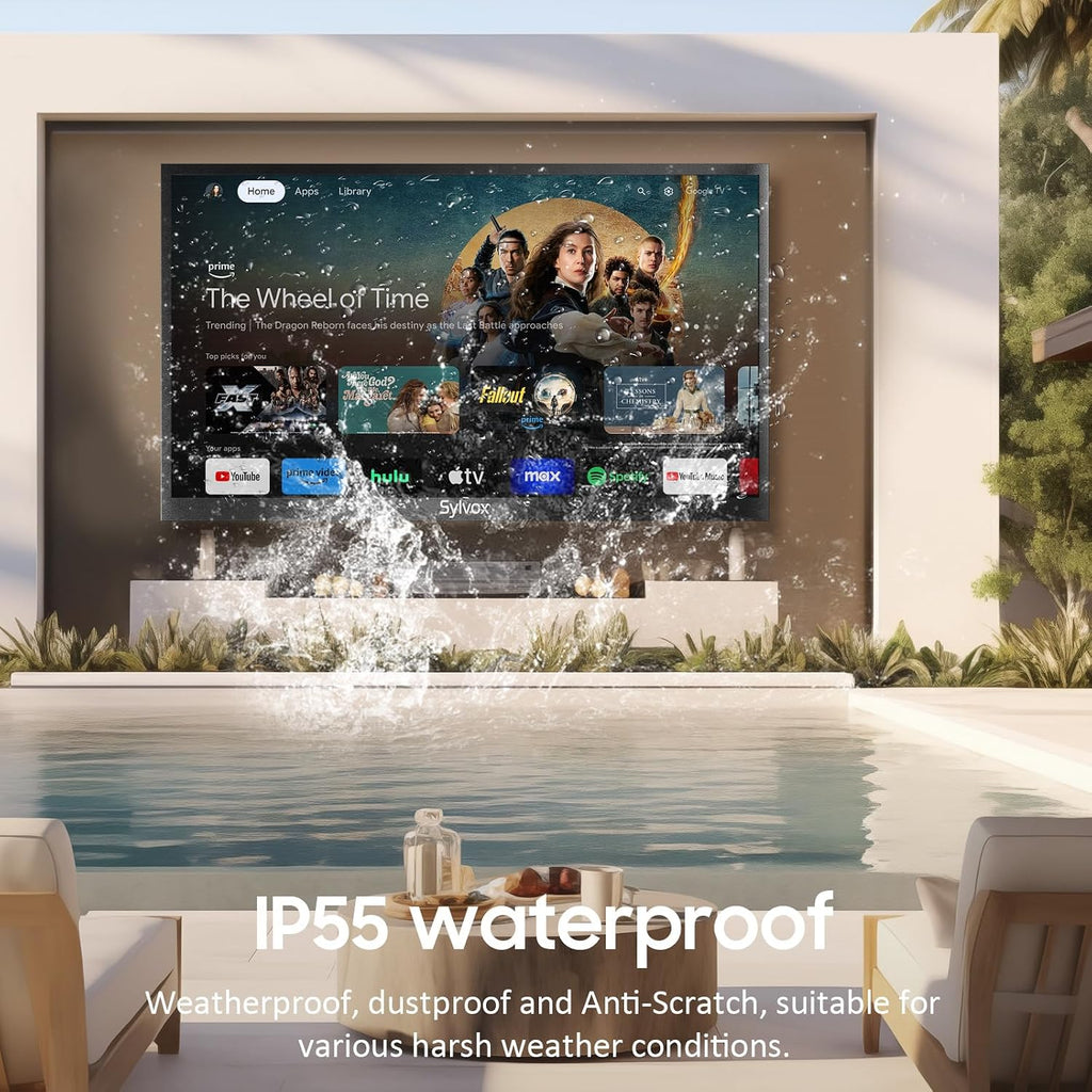 SYLVOX Outdoor TV with Rolling Stand & Soundbar, 43 inch 4K Smart TVs, Weatherproof & IP56 Waterproof, Support Google Assistant, 1000 nit Brightness Partial Sun (Deck Pro 3.0/2026)
